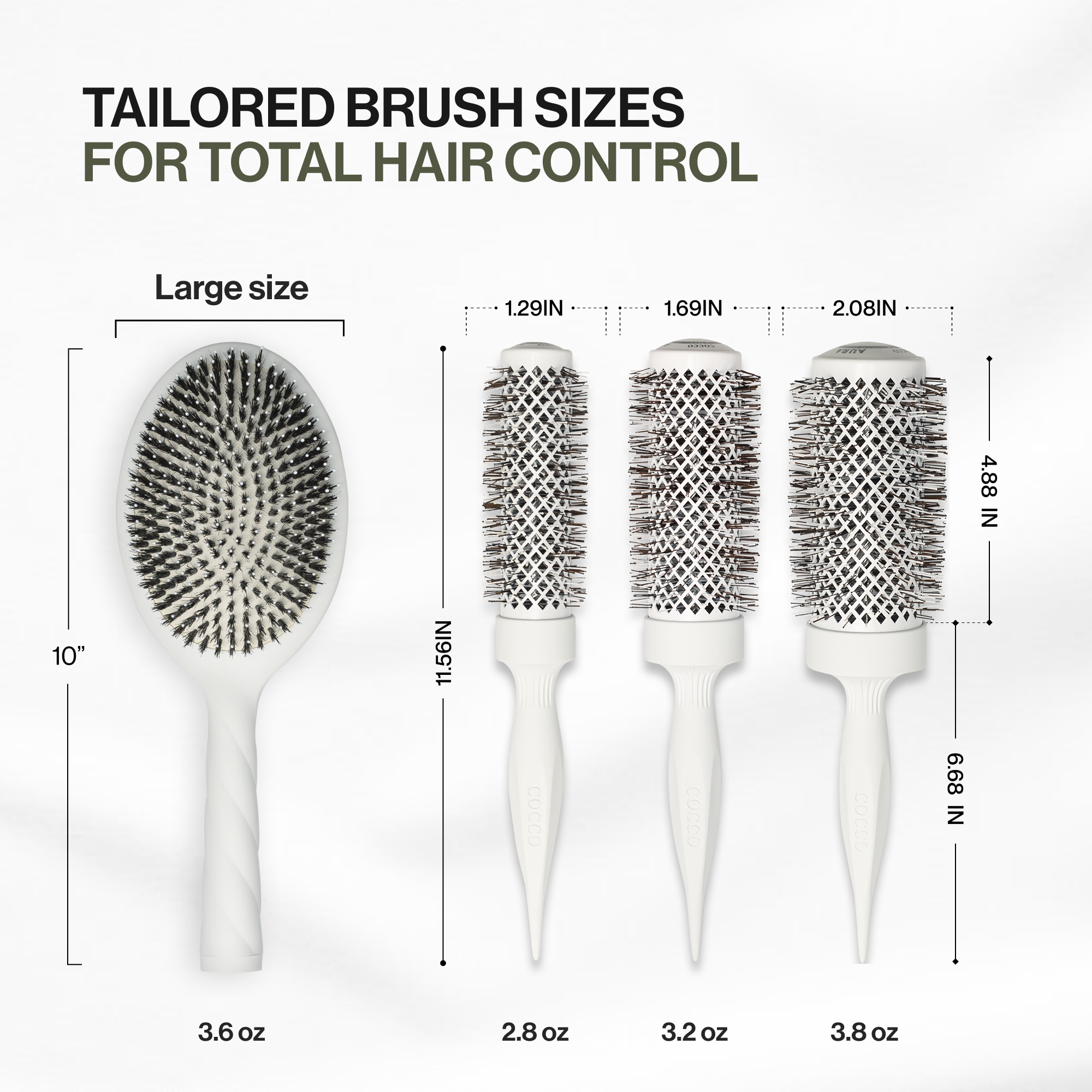 Hair Styling & Smooth Finish Bundle – with Cocco Aura Brush Set (White)+ Cocco Hair Perfecting Serum 3.4 oz