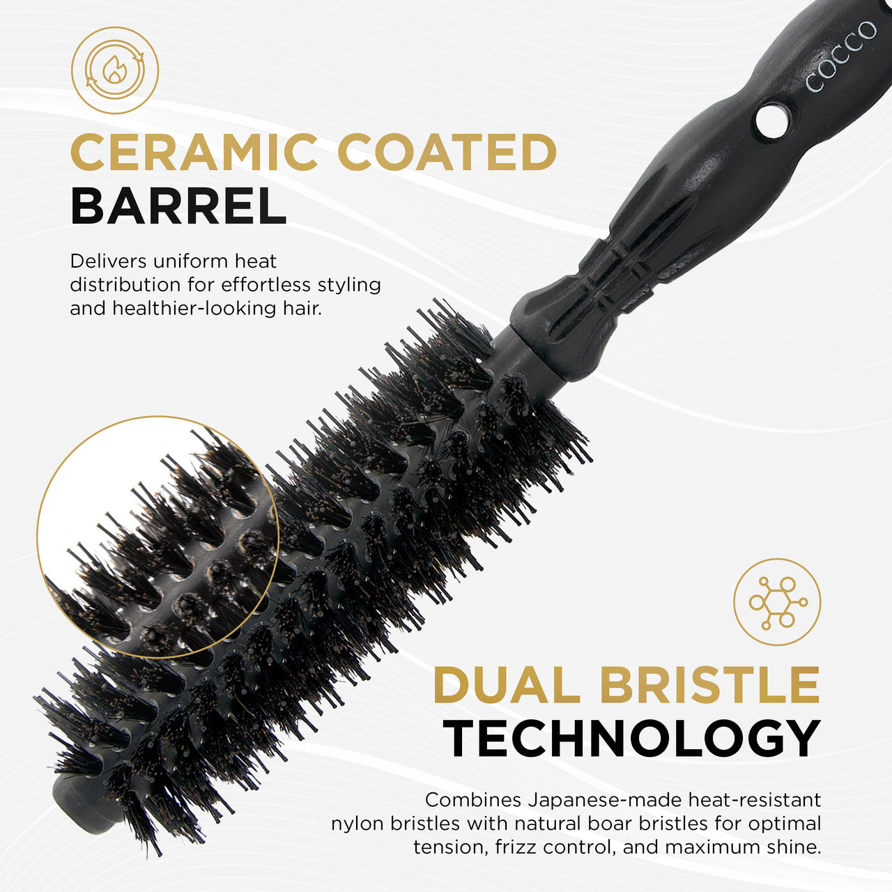 Cocco Black Series Ceramic Boar Brush (Select Size)