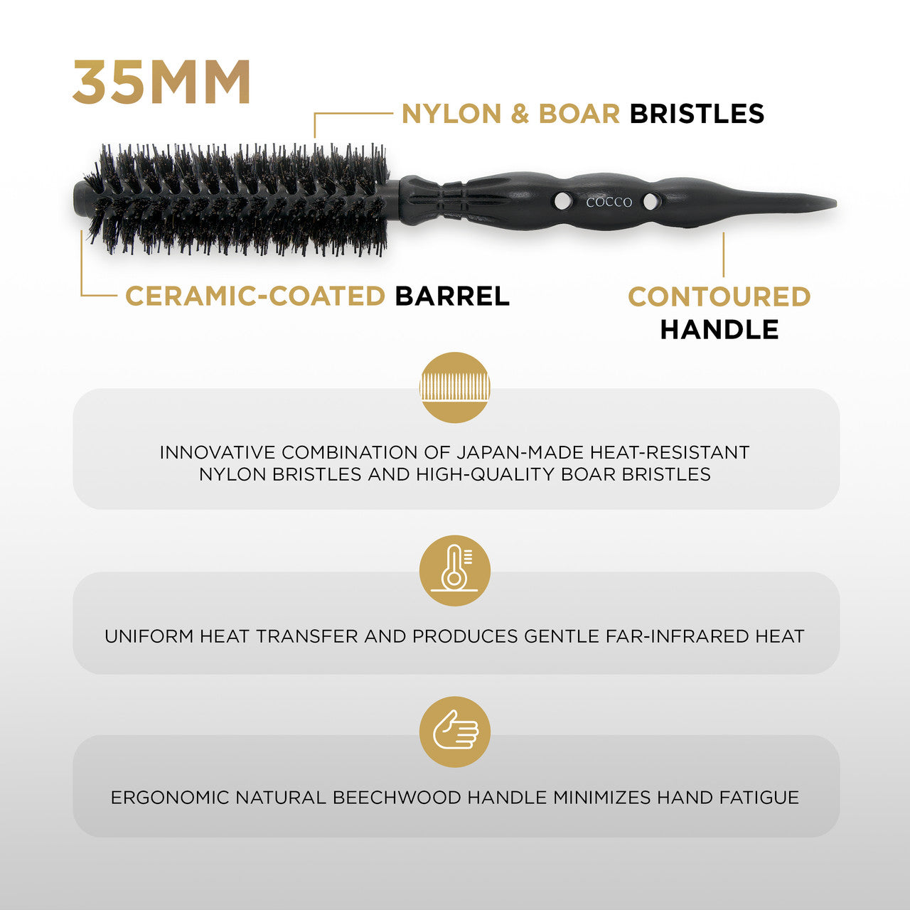 Cocco Black Series Ceramic Boar Brush (Select Size)