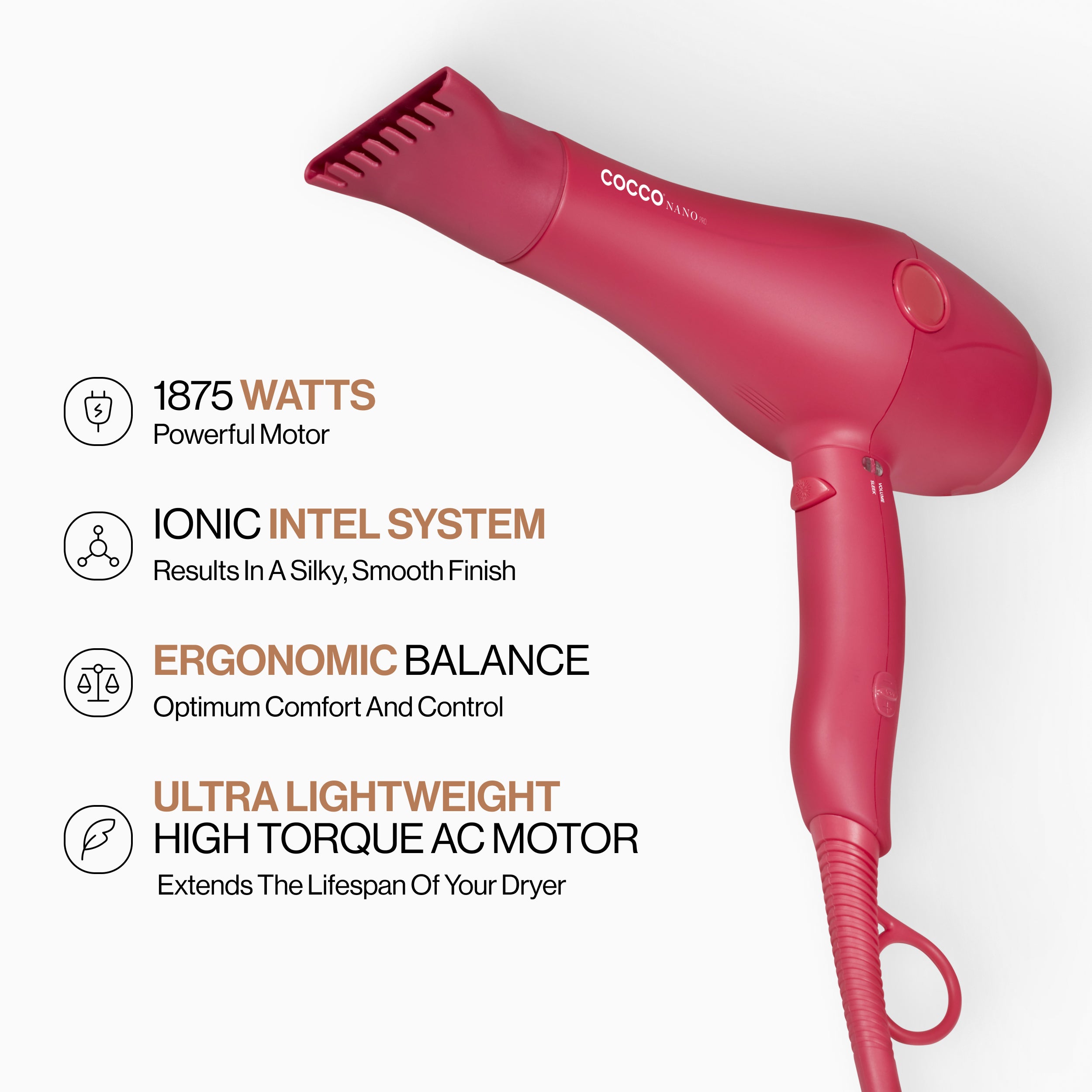 Cocco Nano Pro Hair Dryer (Pink)