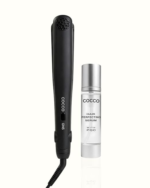 Cocco GNS 1.25 Inch Flat Iron V3 and Hair Perfecting Serum Bundle with Nano GNS Triplex Technology, Anti Frizz Shine, Heat Protectant and UV Protection